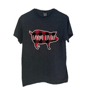 GirlieGirl Originals Size Small “Farm Living” Buffalo plaid Graphic Fall T-Shirt
